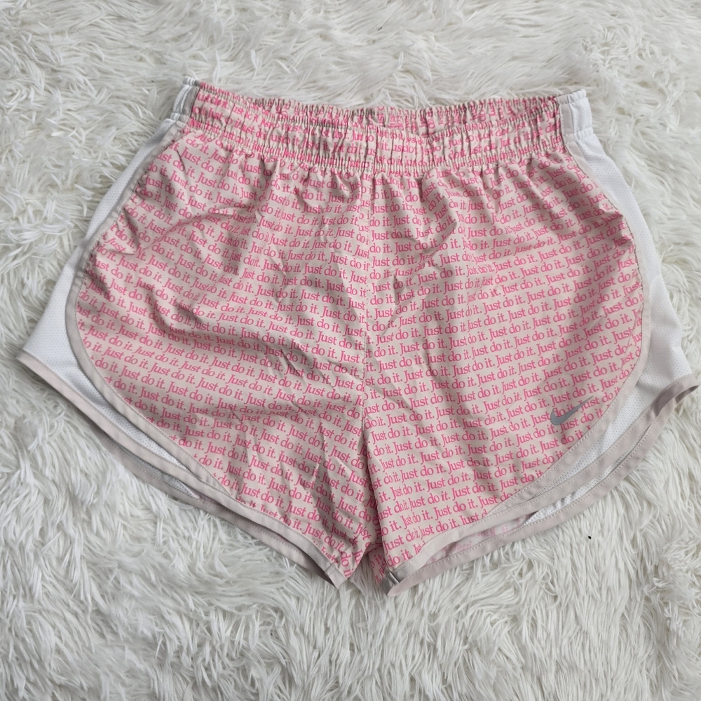 Nike Dri-Fit Pink And Cream Just Do It All Over Print Workout Athletic Shorts M